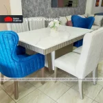 COMEDOR ALEJANDRO 6 SILLAS PLATA + AZUL MARINO