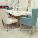 COMEDOR CATALINA 6 SILLAS BEIGE + VERDE HUMO
