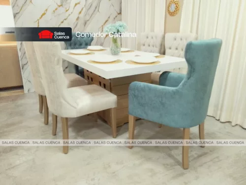 COMEDOR CATALINA 6 SILLAS BEIGE + VERDE HUMO COMEDOR CATALINA 6 SILLAS BEIGE + VERDE HUMO