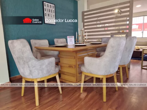 COMEDOR LUCCA 6 SILLAS BEIGE + MIEL COMEDOR LUCCA 6 SILLAS BEIGE + MIEL