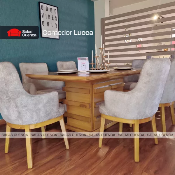 COMEDOR LUCCA 6 SILLAS BEIGE + MIEL