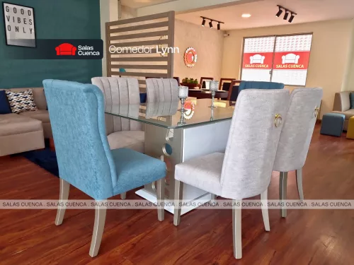COMEDOR LYNN 6 SILLAS BEIGE + AGUA MARINA COMEDOR LYNN 6 SILLAS BEIGE + AGUA MARINA