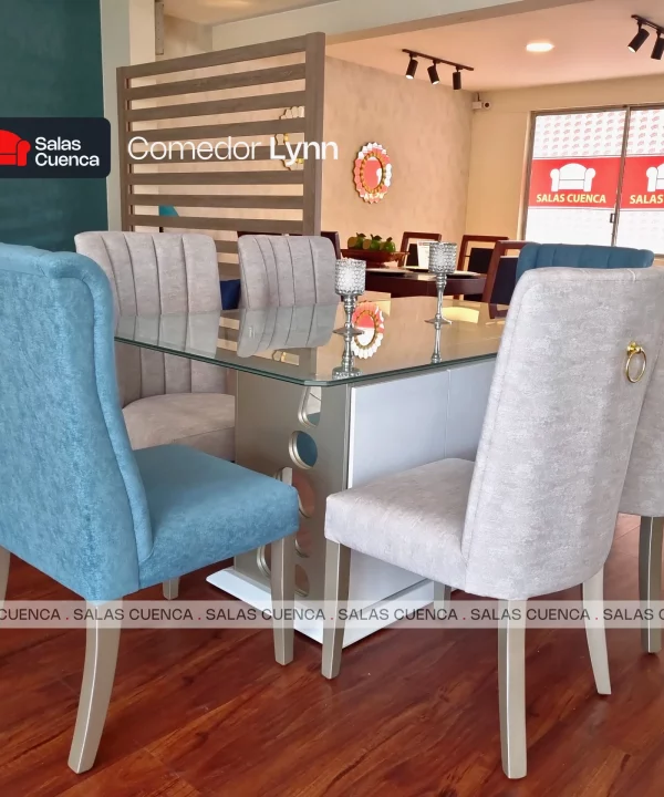 COMEDOR LYNN 6 SILLAS BEIGE + AGUA MARINA