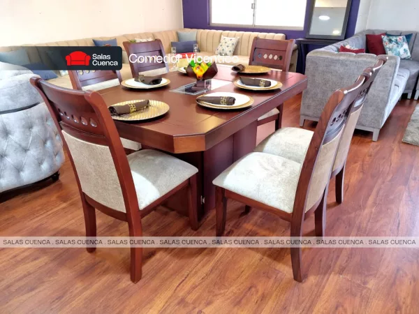 COMEDOR VICENTICO 6 SILLAS BEIGE + CEREZO COMEDOR VICENTICO 6 SILLAS BEIGE + CEREZO