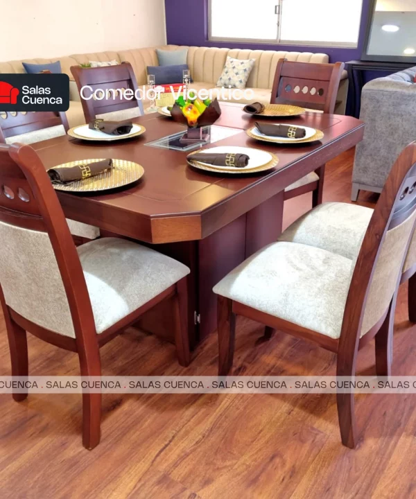 COMEDOR VICENTICO 6 SILLAS BEIGE + CEREZO