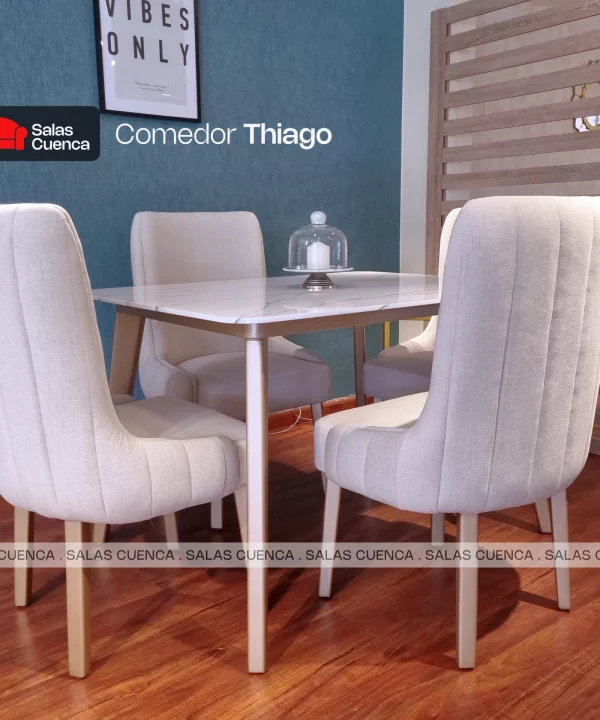 COMEDOR THIAGO 4 SILLAS BEIGE + CHAMPAGNE
