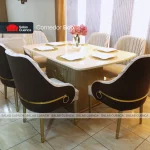 COMEDOR BOB 6 SILLAS CHOCOLATE + BEIGE