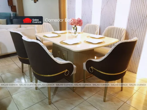 COMEDOR BOB 6 SILLAS CHOCOLATE + BEIGE
