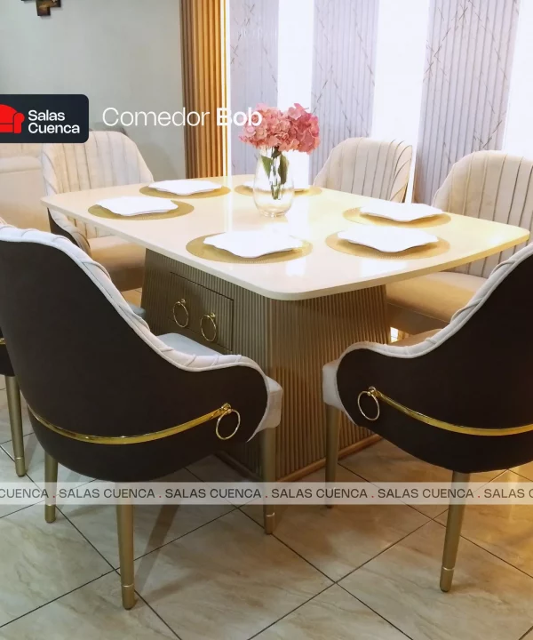 COMEDOR BOB 6 SILLAS CHOCOLATE + BEIGE