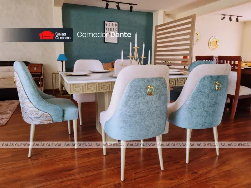 COMEDOR DANTE 6 SILLAS PLATA + MENTA COMEDOR DANTE 6 SILLAS PLATA + MENTA