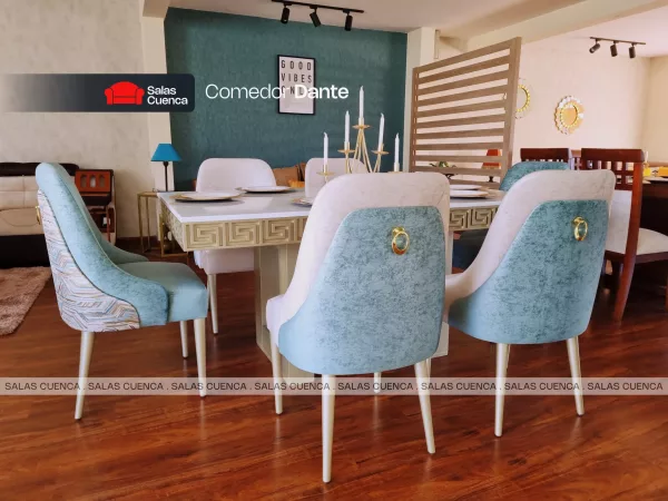 COMEDOR DANTE 6 SILLAS PLATA + MENTA