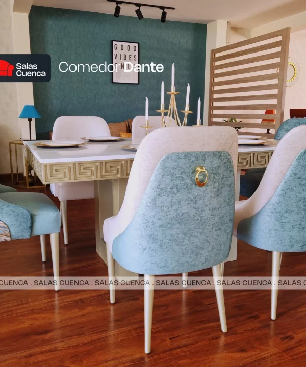 COMEDOR DANTE 6 SILLAS PLATA + MENTA
