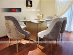 COMEDOR DOMINIC 6 SILLAS TAUPE + BEIGE