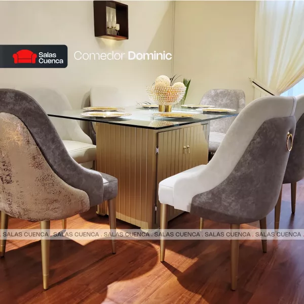 COMEDOR DOMINIC 6 SILLAS TAUPE + BEIGE