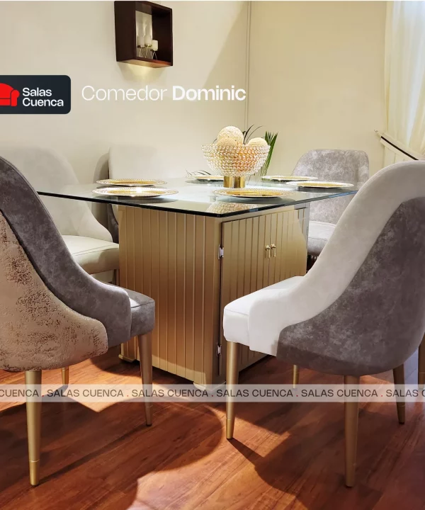 COMEDOR DOMINIC 6 SILLAS TAUPE + BEIGE