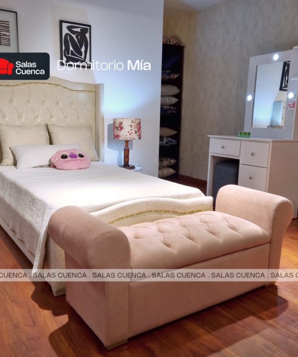 DORMITORIO MIA 1.5PL BEIGE + PALO ROSA